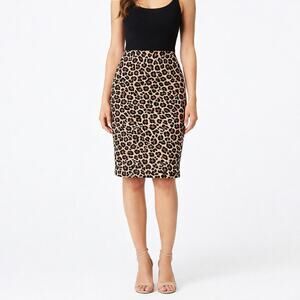 Anthropologie Maeve Nimah Knit Brown Leopard Print Pencil Skirt Back Zip Size XS
